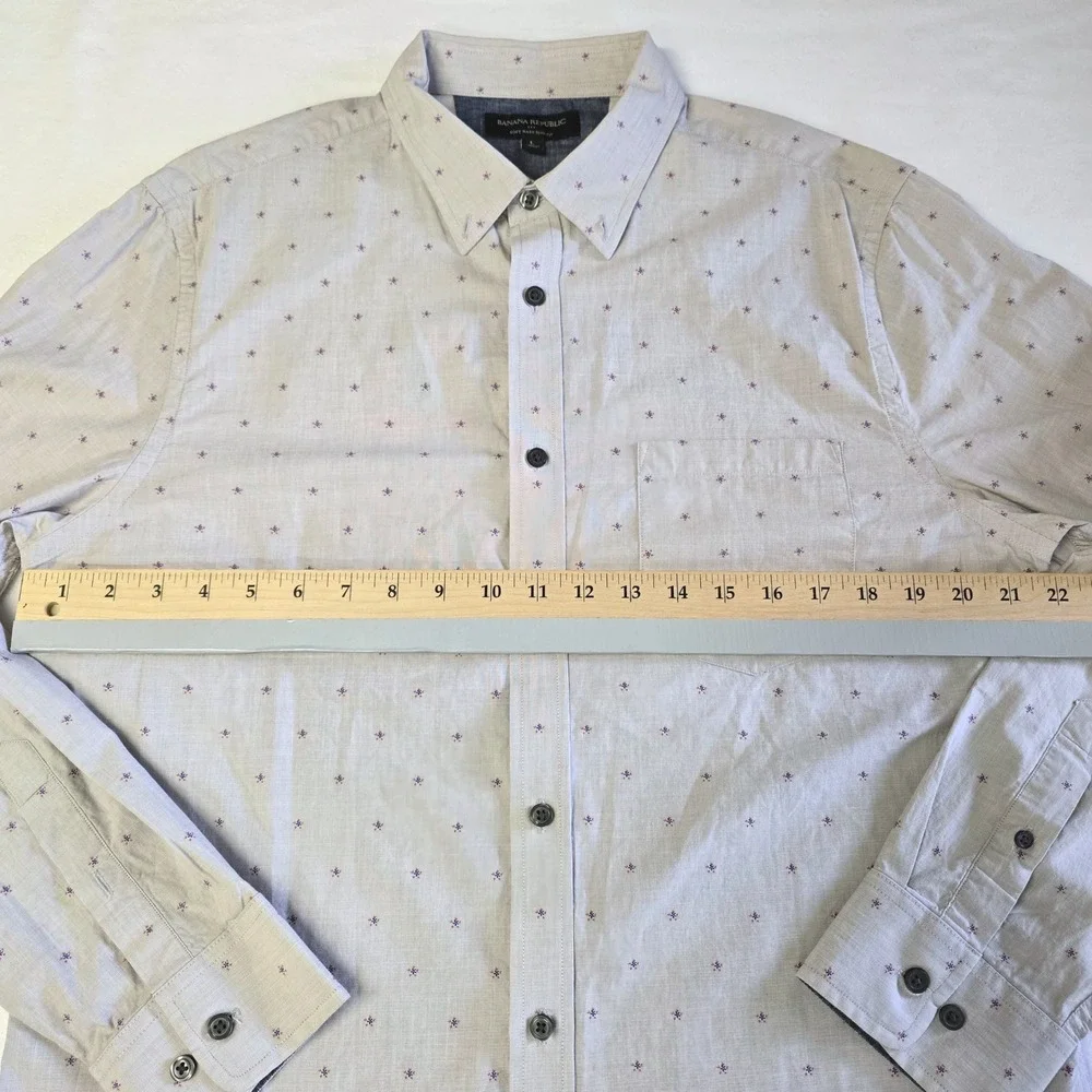Banana Republic Mens Soft Wash Slim Fit Floral Print Button Down Shirt Gray L